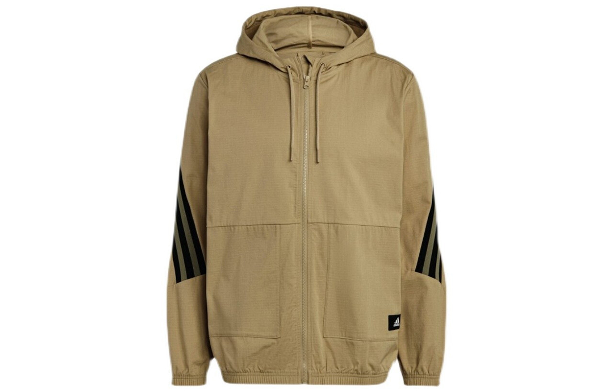 adidas Khaki Hooded Windbreaker Jacket Casual Sportswear H21536