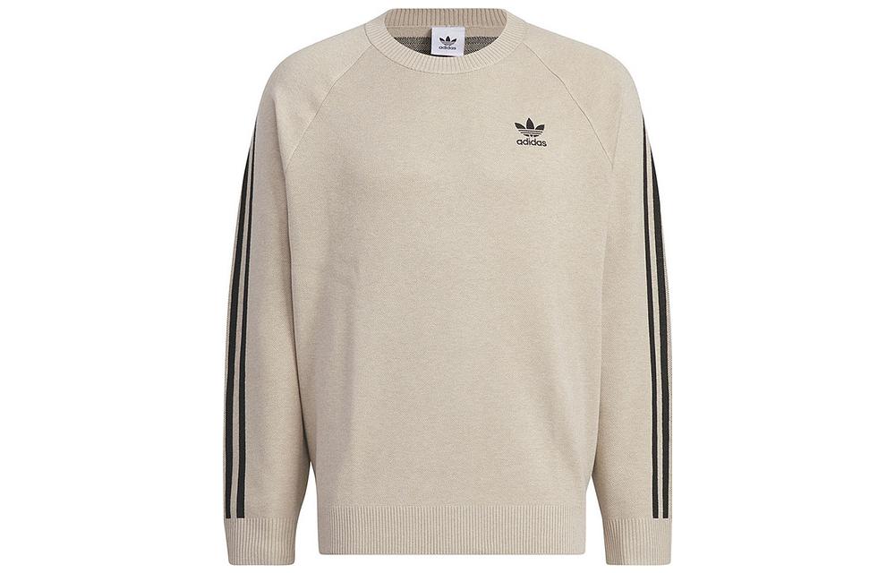 adidas Khaki Side-Stripe Knit Pullover Sweatshirt Unisex IX7816