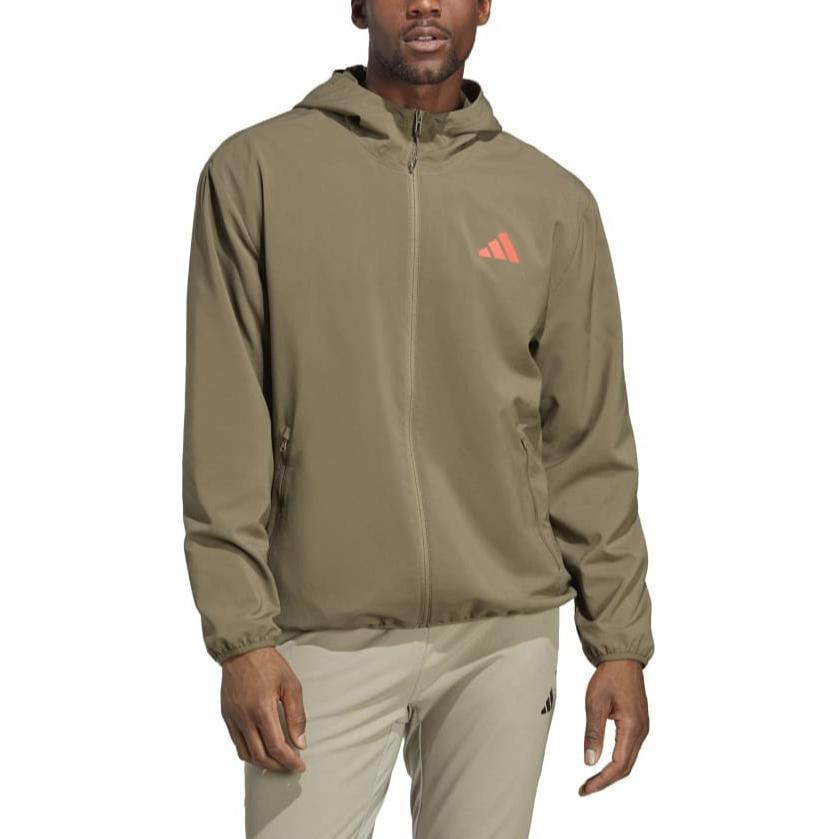 adidas Khaki Solid Color Hooded Zip-Up Jacket IB8145