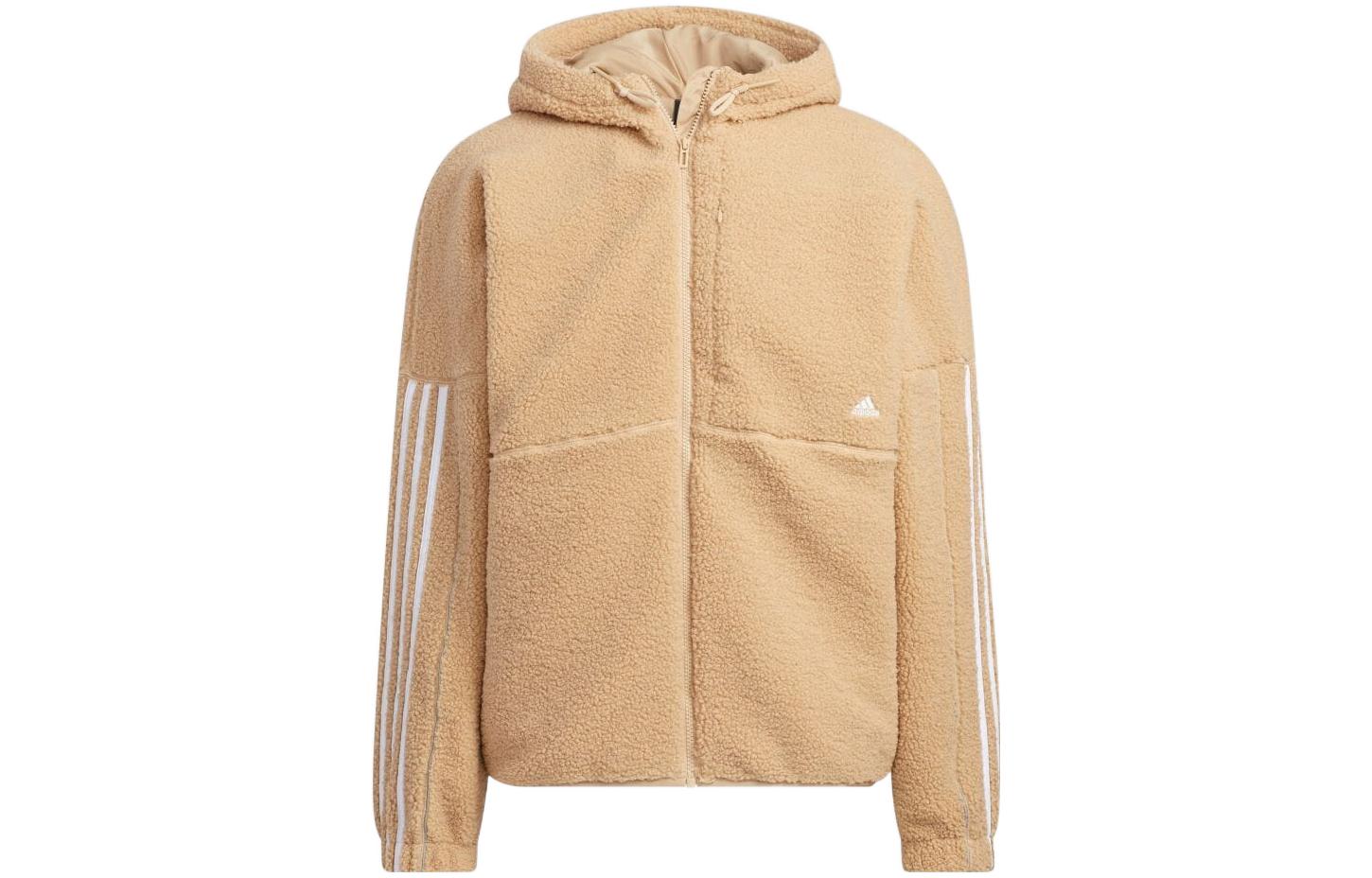 adidas Khaki Striped Trim Hooded Casual Jacket Unisex HP1375
