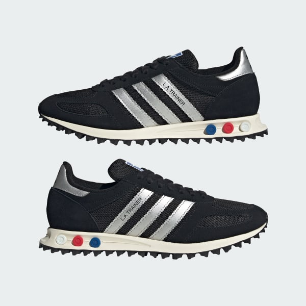 Sizing 아디다스 LA 트레이너 OG 스니커즈 코어 블랙/실버 메탈릭/오프 화이트 KJ4381