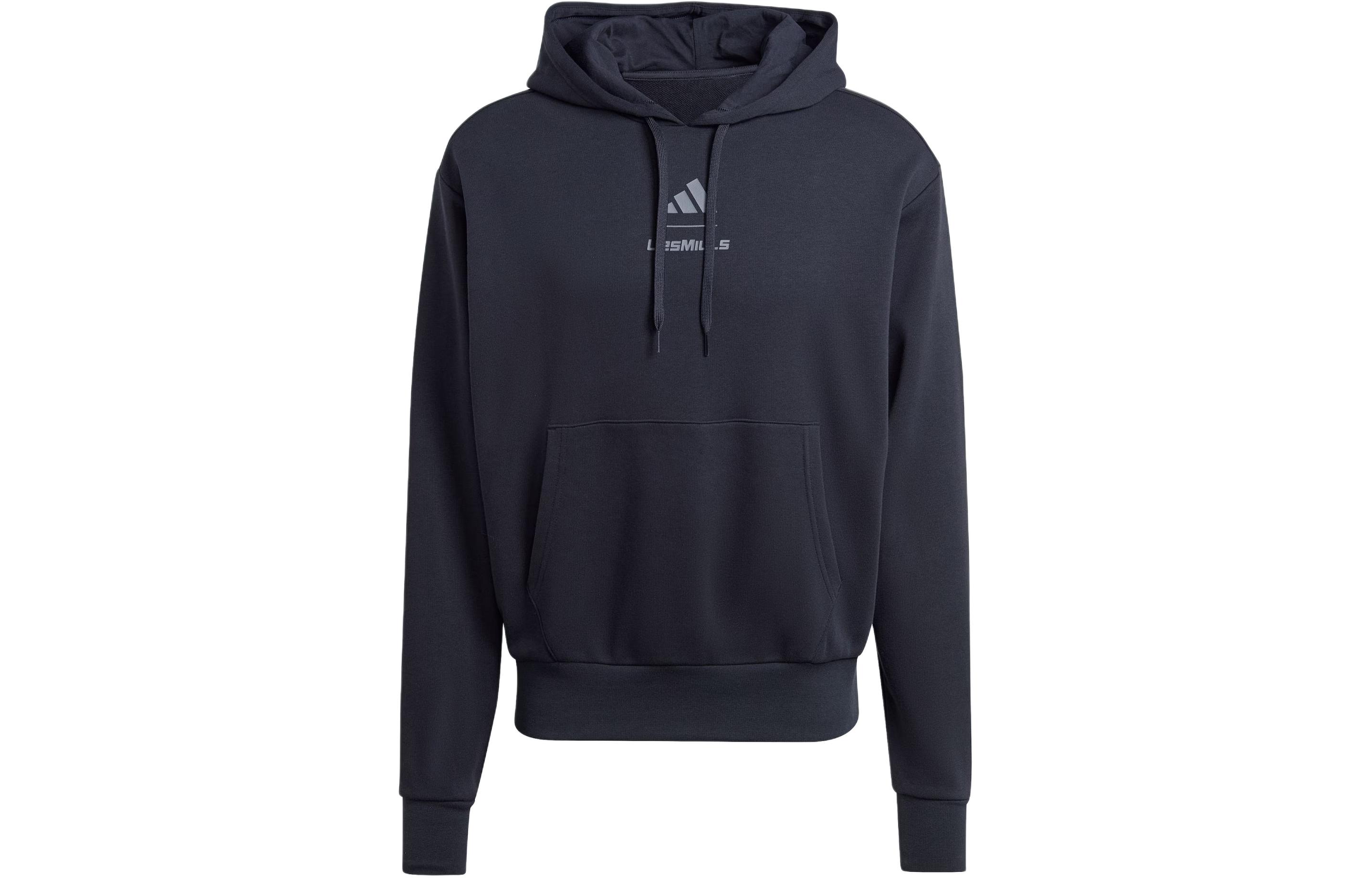 adidas Les Mills Graphic Hoodie Black Unisex Long-Sleeve Logo Print Pullover IX7981