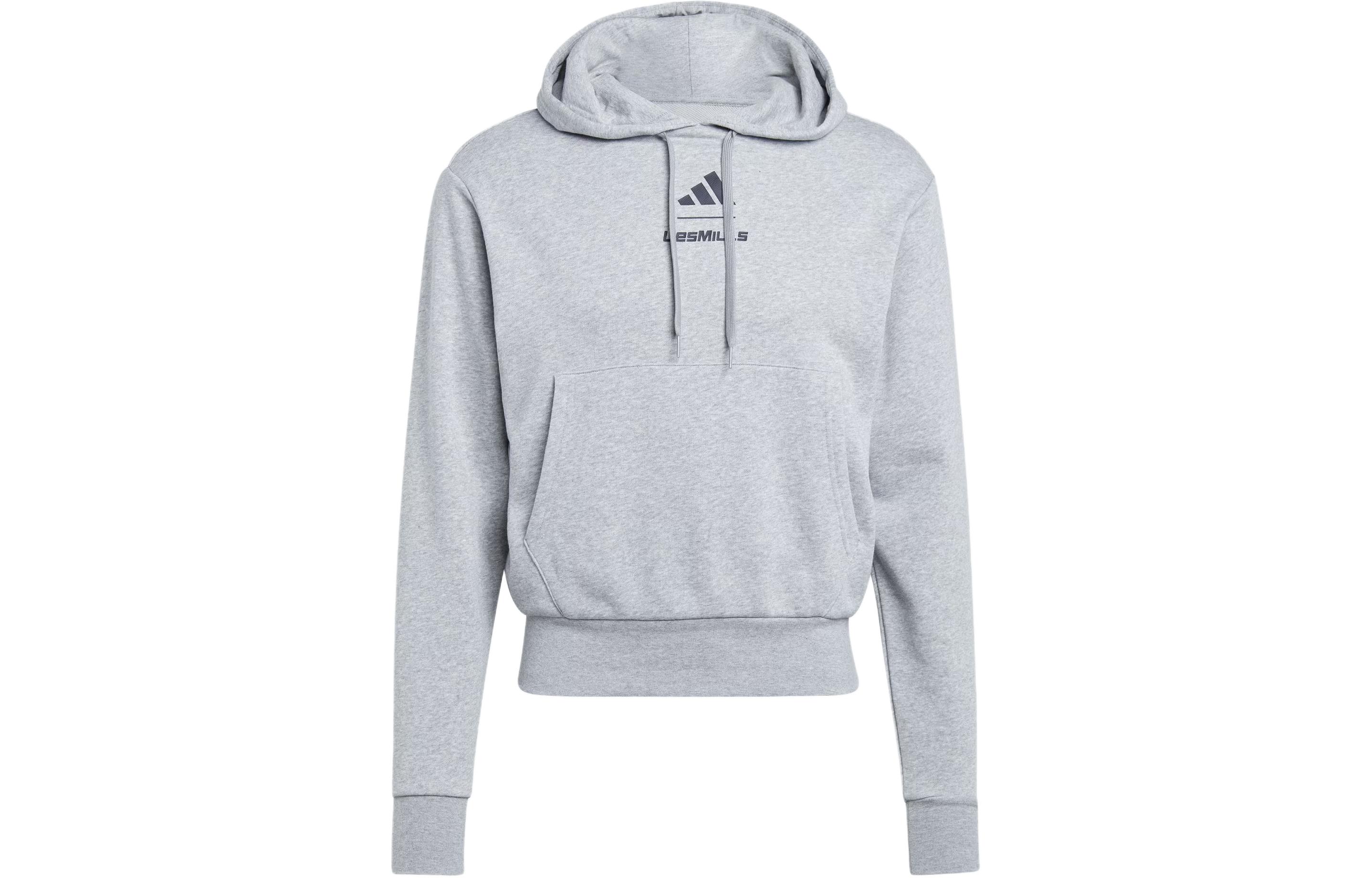 adidas Les Mills Graphic Hoodie Unisex Logo Print Grey Long Sleeve Crop IX7980
