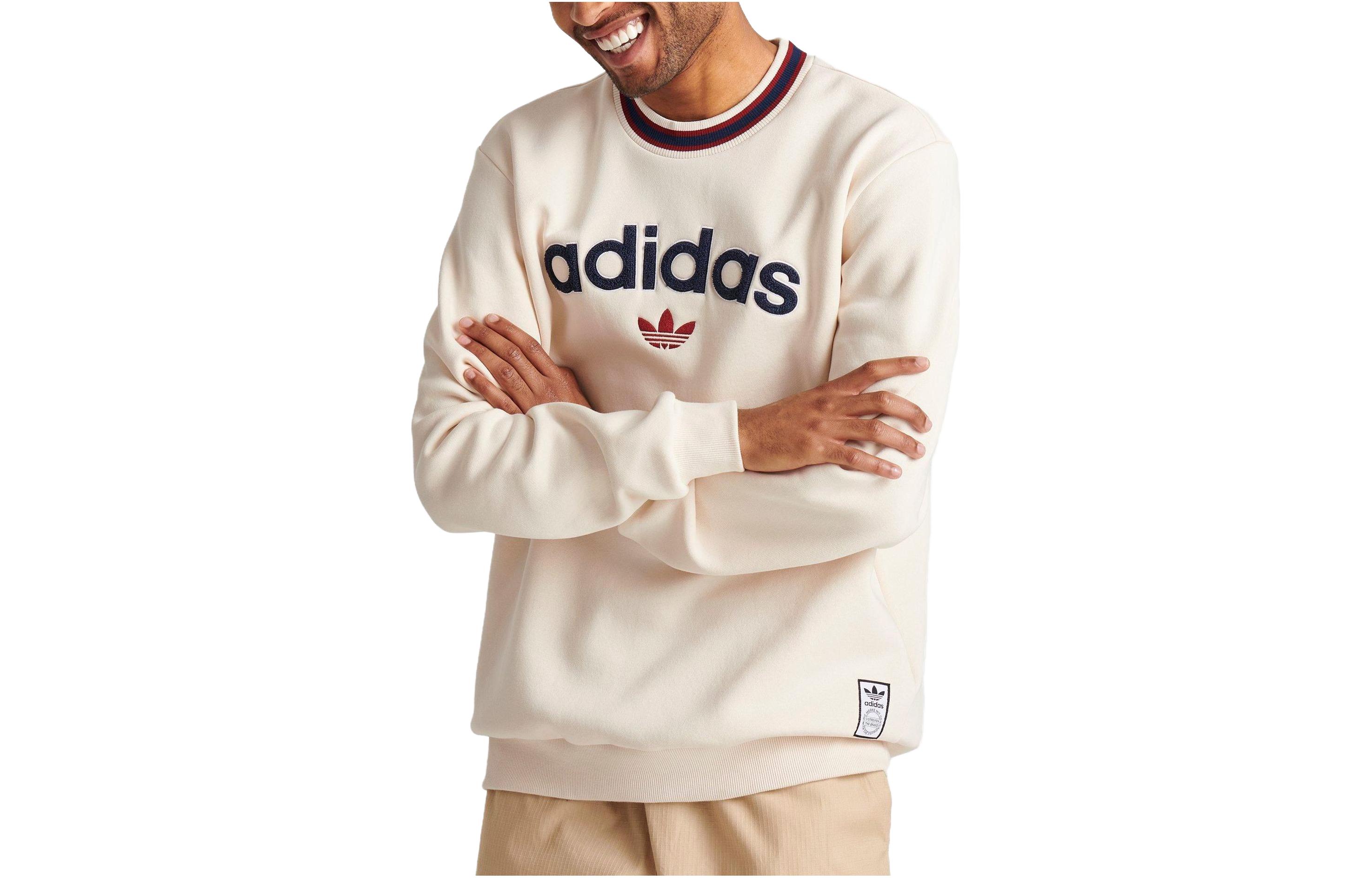 adidas Letter Embroidery Long-Sleeve Sweatshirt Beige IT3513