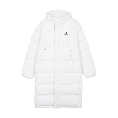 adidas Letter Logo Print Hooded Long Down Jacket Unisex White HZ2600