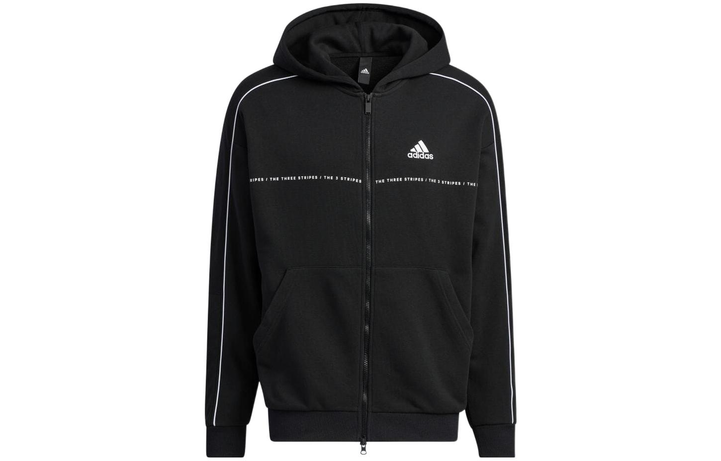 adidas Letter Logo Print Loose Fit Zip Hoodie Unisex Black Sweatshirt Jacket IA9435