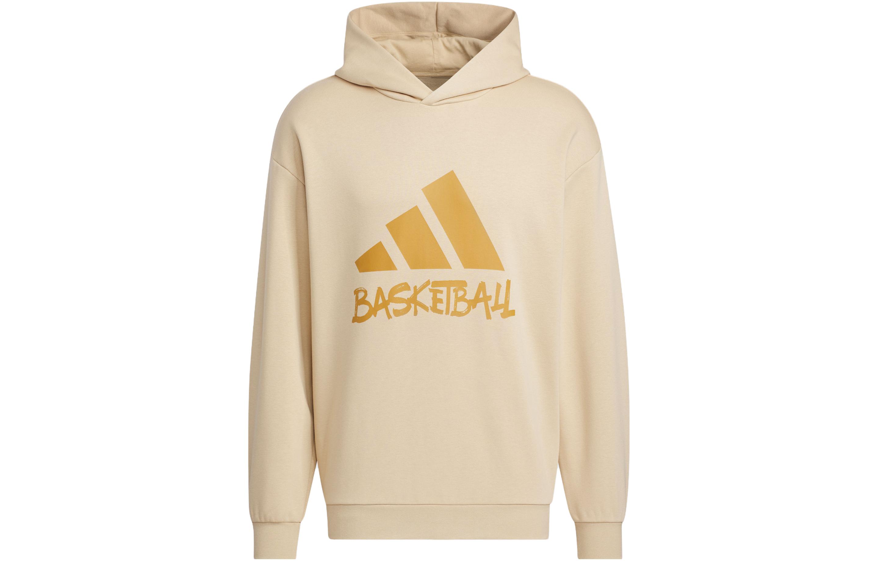 adidas Letter Print Basketball Hoodie - Magic Beige IX4913