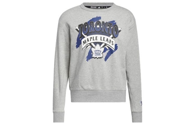 adidas Letter Print Crewneck Pullover Sweatshirt Men’s Grey HN6373