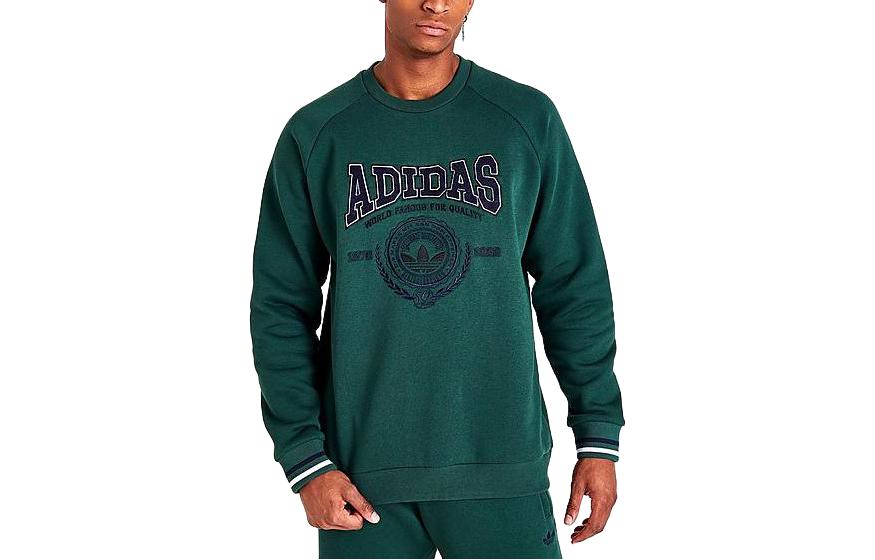adidas Letter Print Crewneck Sweatshirt Unisex Green Long Sleeve HY6043-308