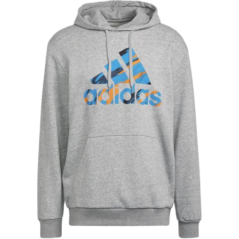 adidas Letter Print Hoodie Long Sleeve - Gray HE4380