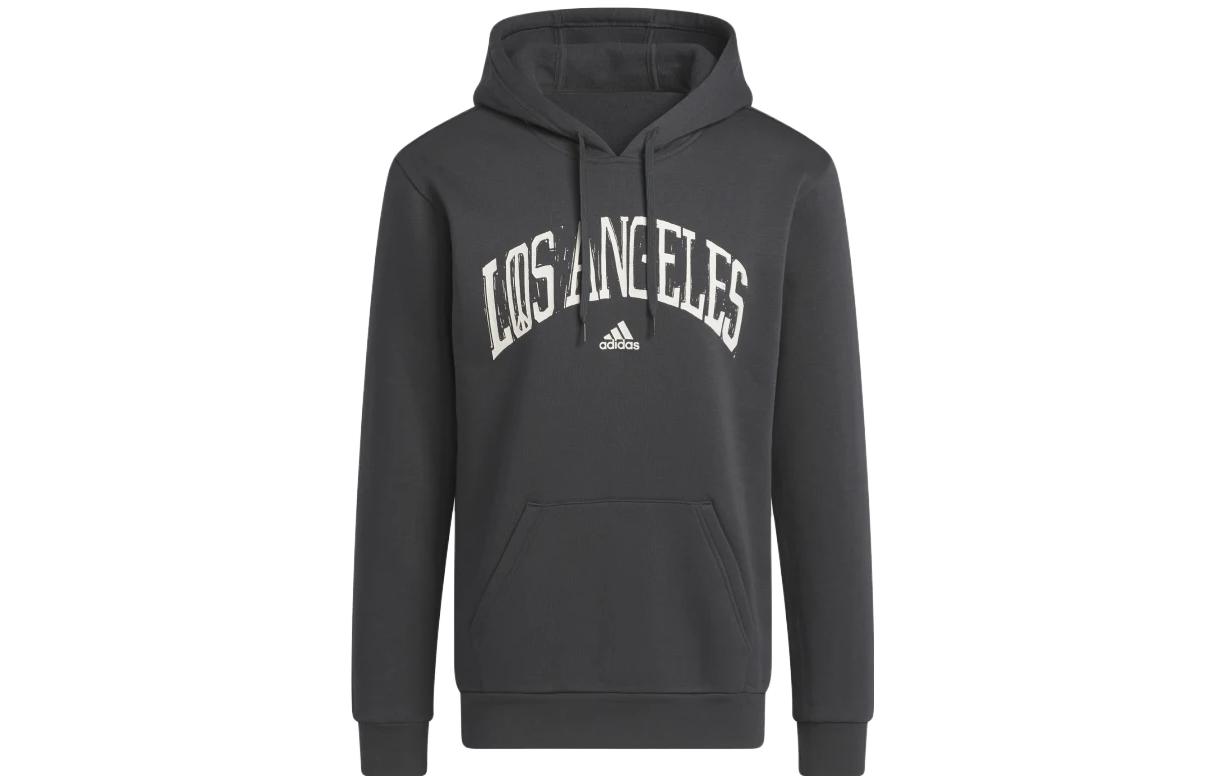 adidas Letter Print Hoodie Long Sleeve Carbon Gray HT3137