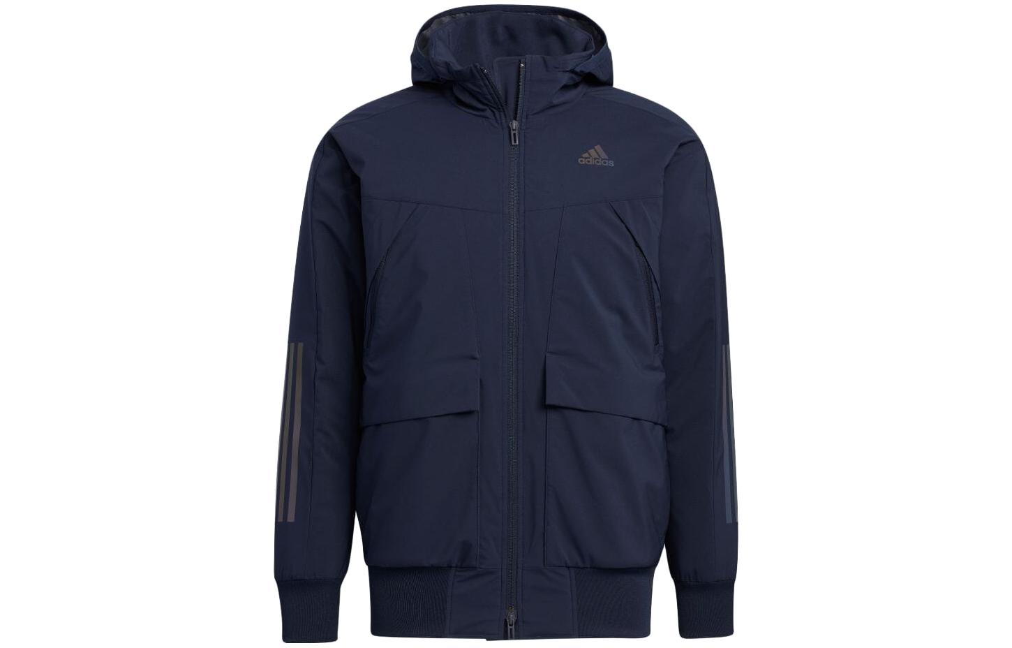 adidas Letter Print Long Sleeve Hoodie Zip Jacket Unisex Legend Ink HR5225