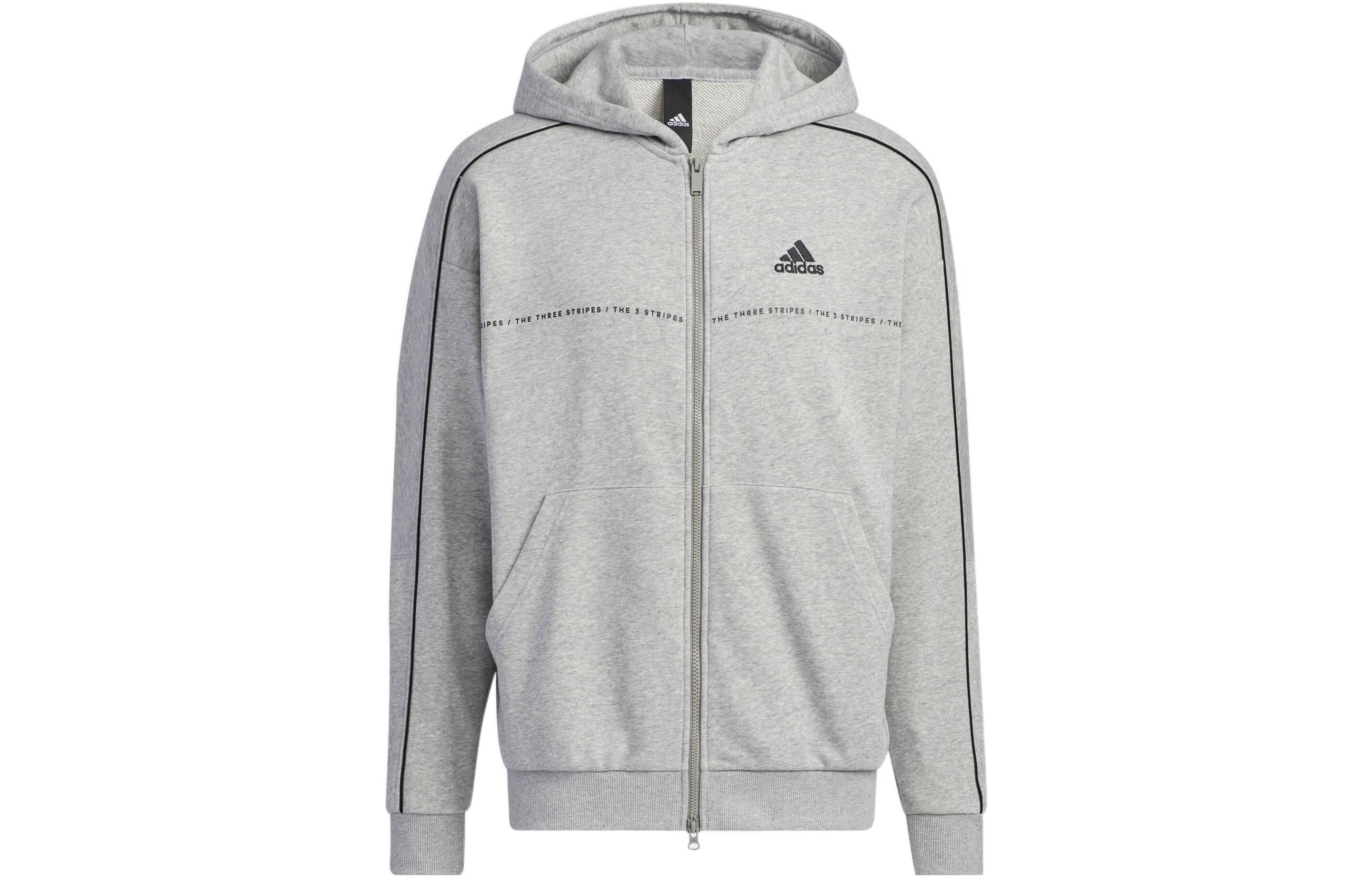 adidas Letter Print Loose Fit Zip Hoodie Jacket Unisex - Grey IA9437