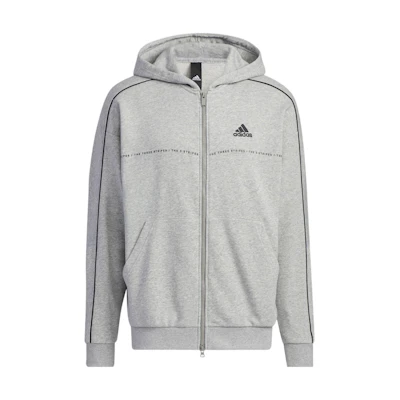 adidas Letter Print Loose Fit Zip Hoodie Jacket Unisex - Grey IA9437