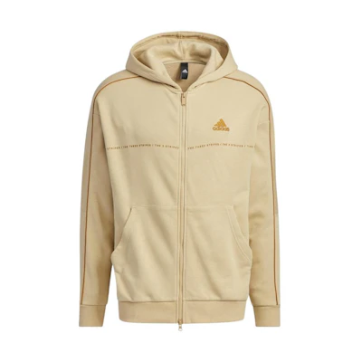 adidas Letter Print Loose Fit Zip Hoodie Unisex Khaki Color IA9438-JAPAN