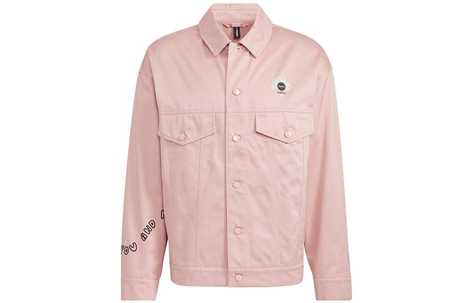 adidas Letter Print Pink Polo Long Sleeve Shirt Jacket Unisex HM7436