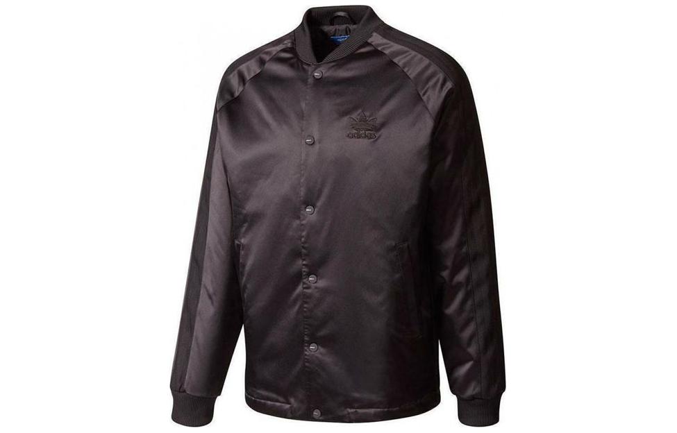 adidas Letter Print Snap Button Slim Jacket Unisex Black AD0174