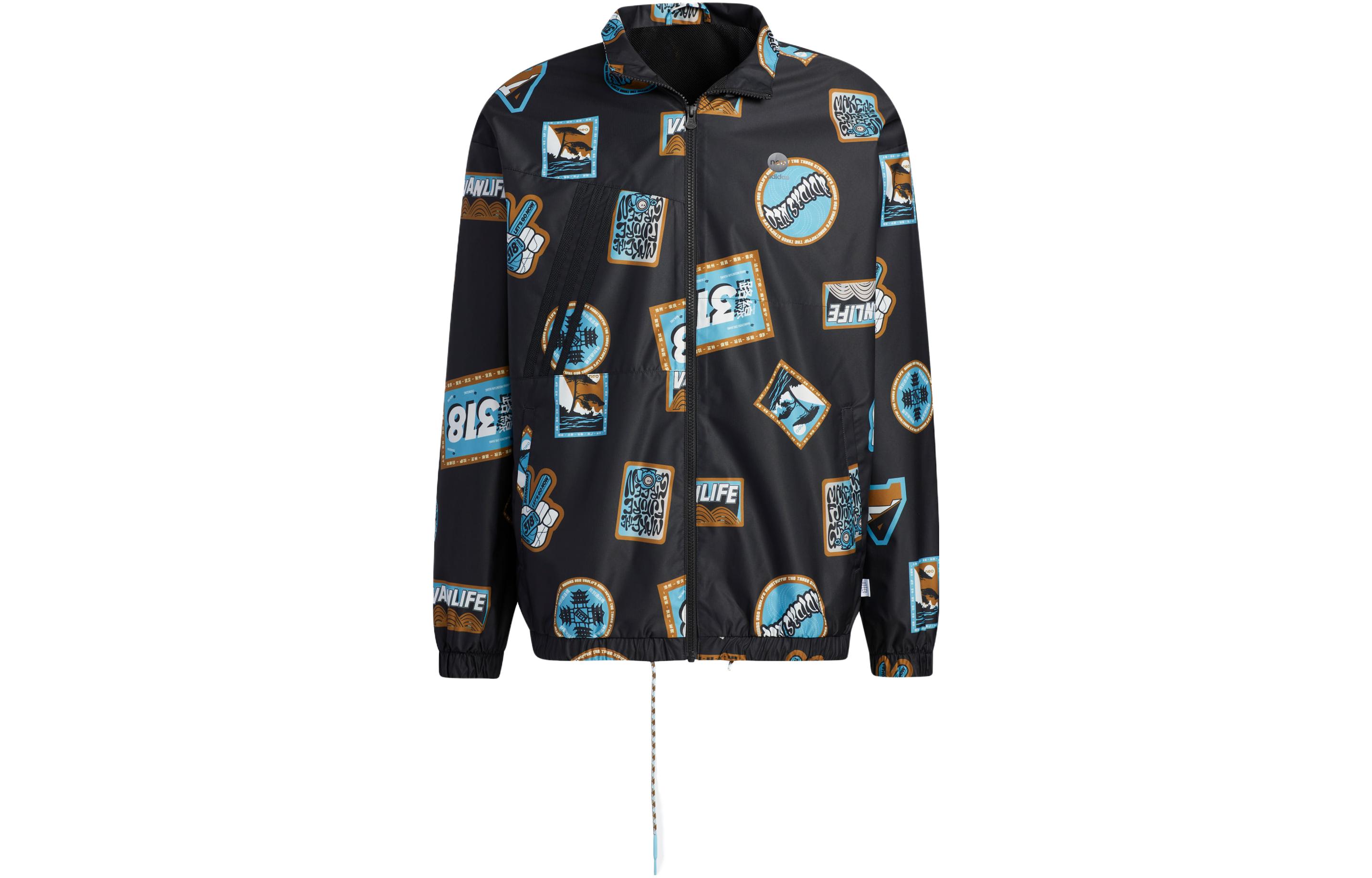 adidas Letter Print Track Jacket Unisex Black Old Blue IA6838