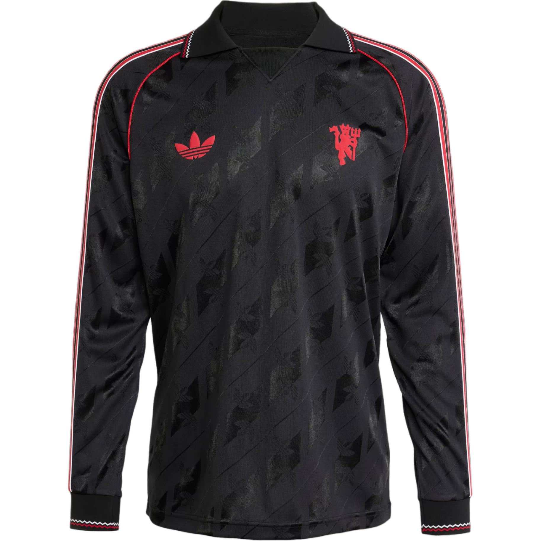 adidas LFSTLR Manchester United Fan Long Sleeve Polo Football Shirt Black. IS6522