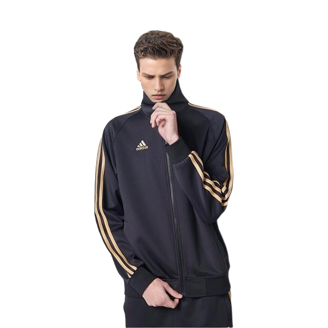 Shop adidas Lifestyle Jaket Track Hitam Emas Logo Garis Unisex TR30JR-BG