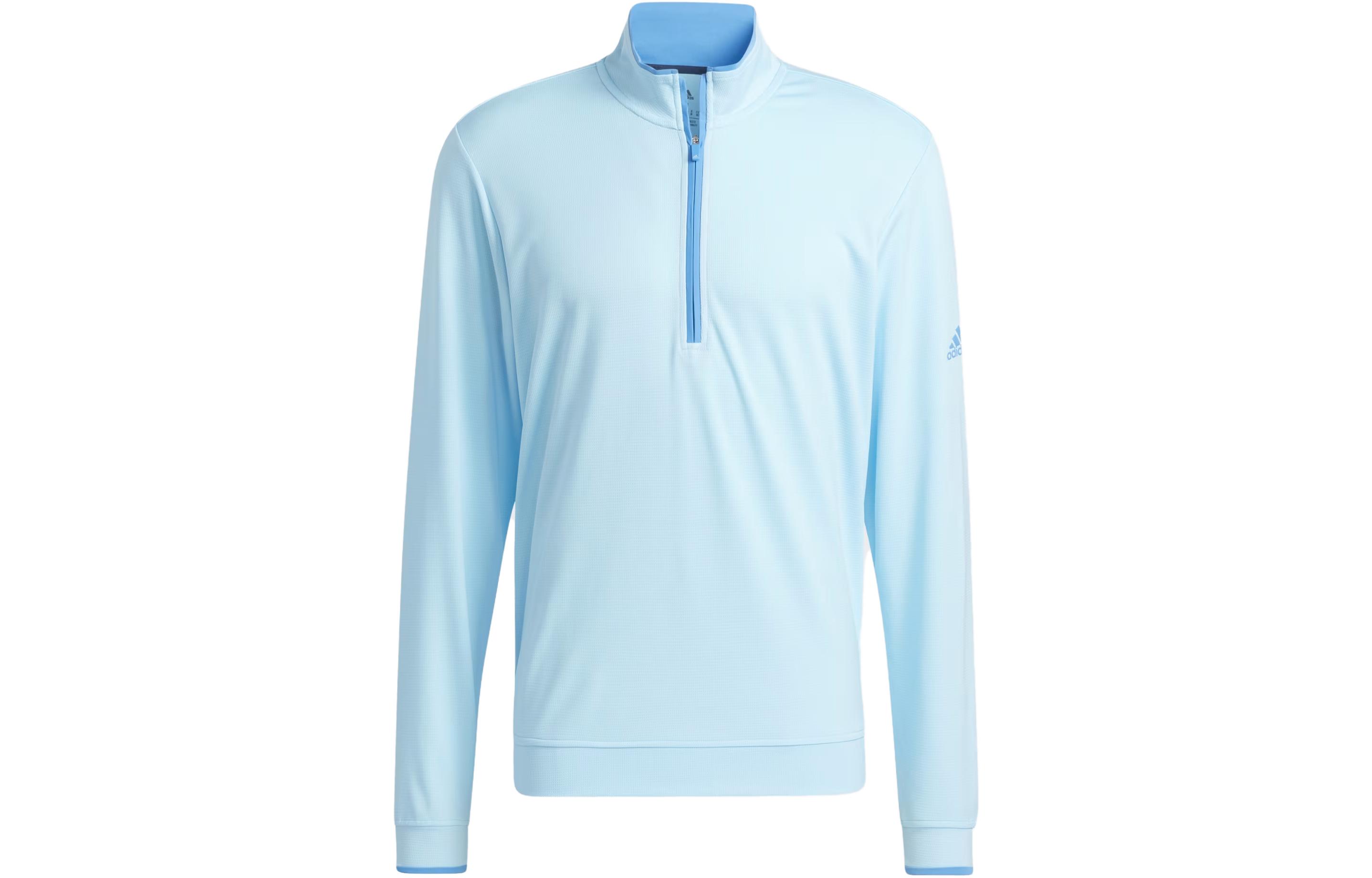 adidas Light Blue Quarter-Zip Pullover Sweatshirt with Letter Print HM5446