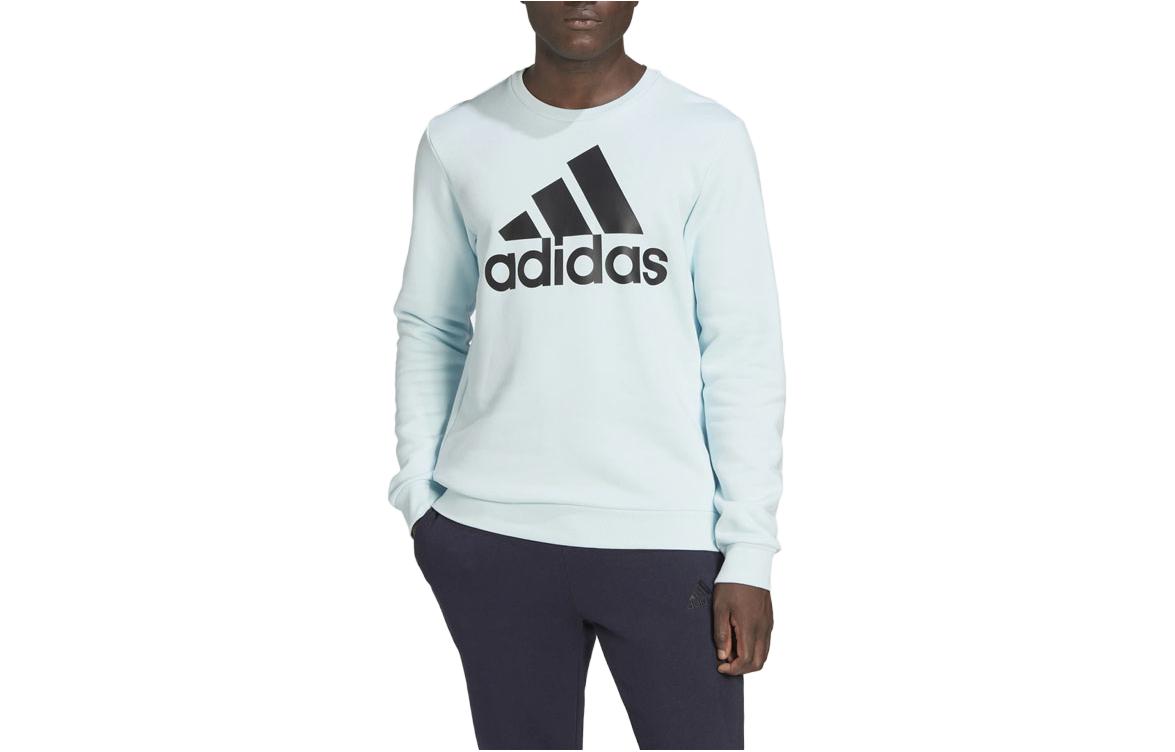adidas Light Blue Solid Logo Print Crewneck Pullover Sweatshirt HL2300