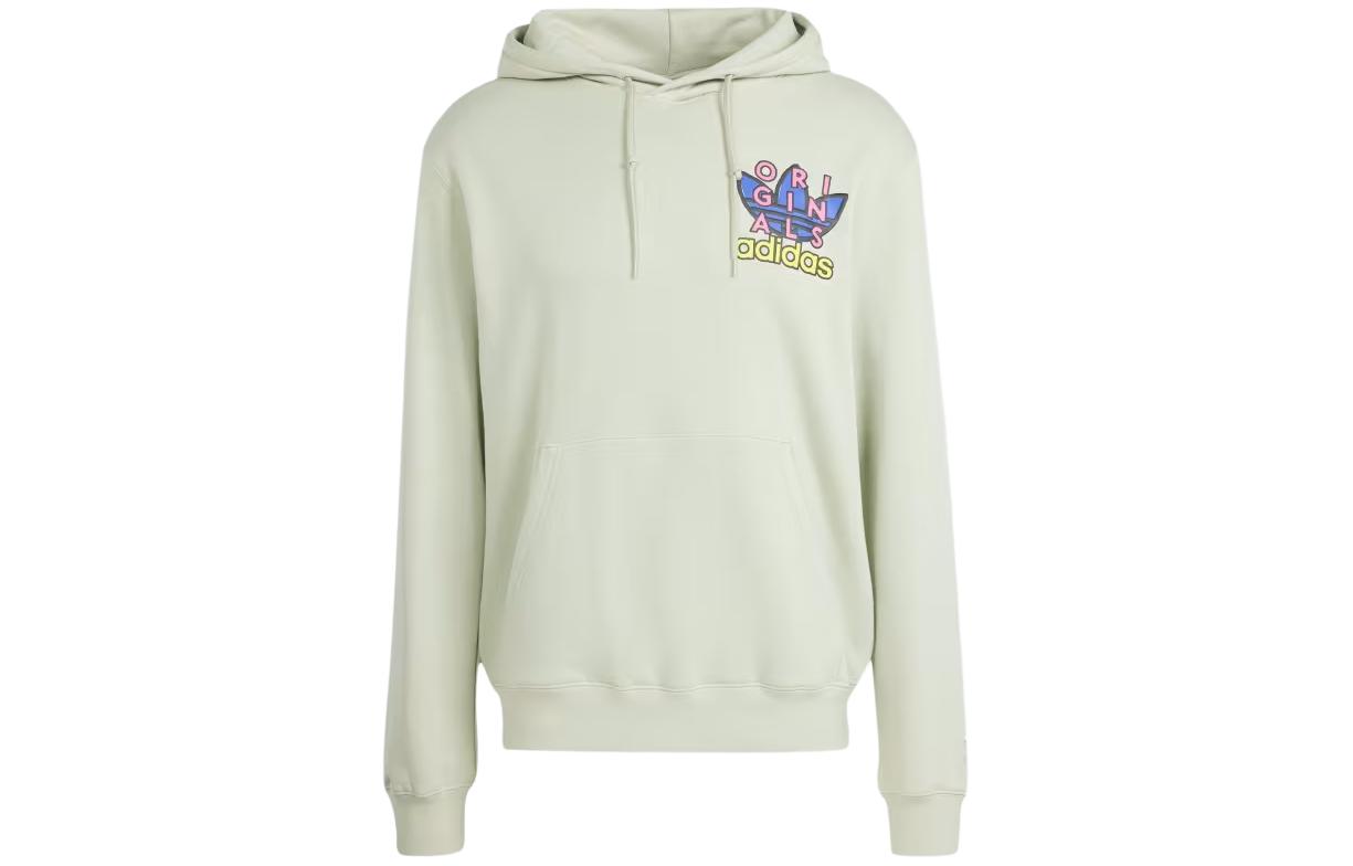 adidas Light Green Hoodie with Cartoon Badge Letter Print Design IM9681