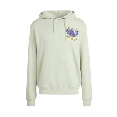adidas Light Green Hoodie with Cartoon Badge Letter Print Design IM9681