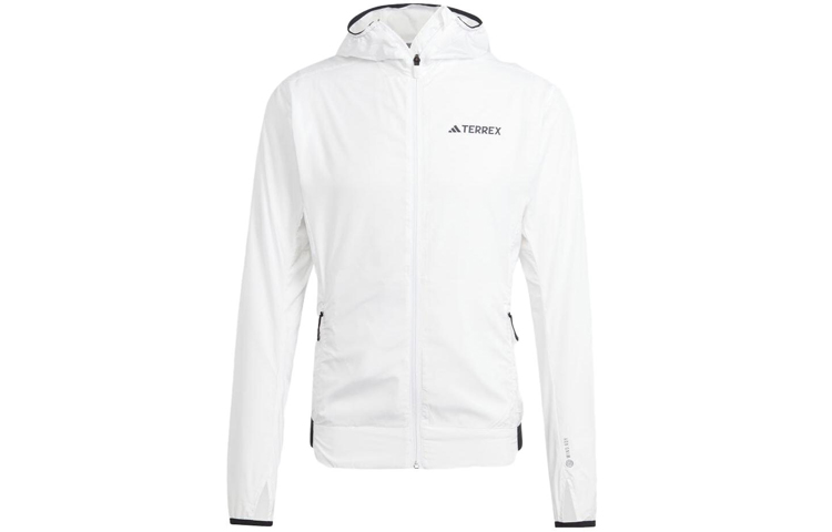 adidas Lightweight White Hoodie Jacket with Solid Logo Design HN2903