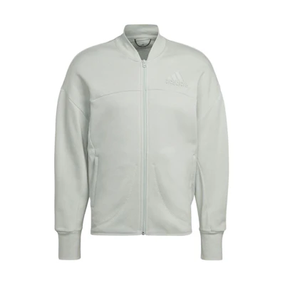 adidas Linen Green Embroidered Logo Baseball Collar Jacket HK4594