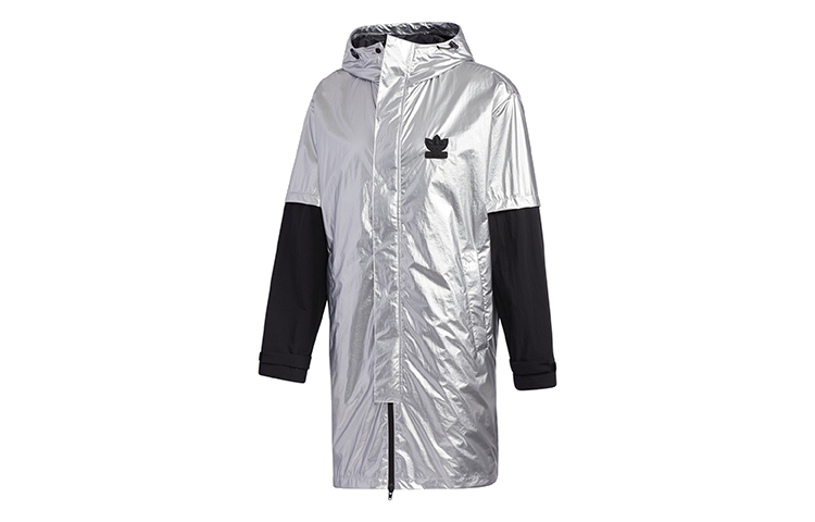 adidas Liquid Metal Trefoil Hooded Jacket Men’s Dark Silver Metallic Patchwork GT7292