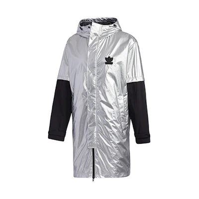 adidas Liquid Metal Trefoil Hooded Jacket Men’s Dark Silver Metallic Patchwork GT7292