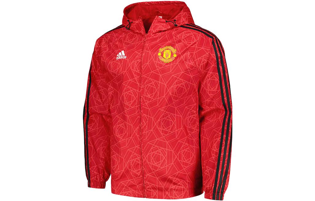 adidas Logo All-Over Print Patchwork Striped Hoodie Jacket Men’s University Red IA8527