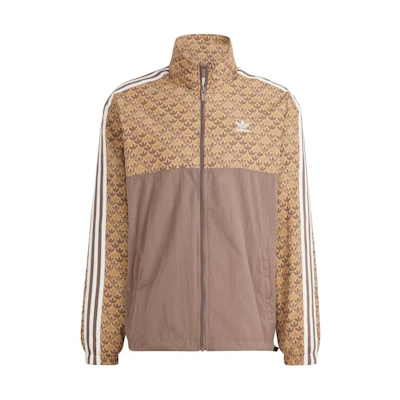 adidas Logo Allover Print Stand Collar Zip Jacket Brown IS0216