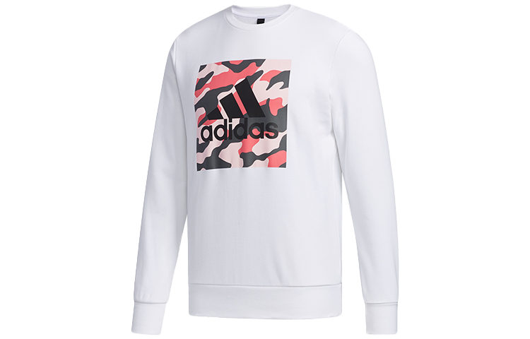 adidas Logo Camo Print Loose Fit Crewneck Pullover Sweatshirt White FJ0223