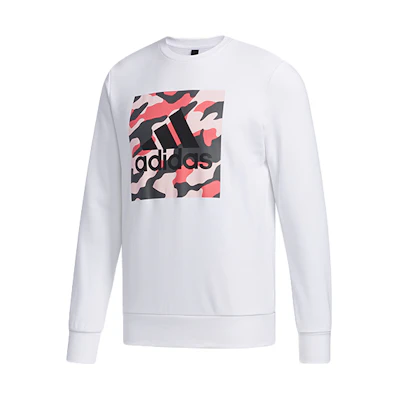 adidas Logo Camo Print Loose Fit Crewneck Pullover Sweatshirt White FJ0223
