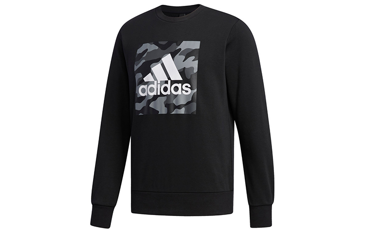 adidas Logo Camo Print Loose Fit Crewneck Sweatshirt - Black FJ0240