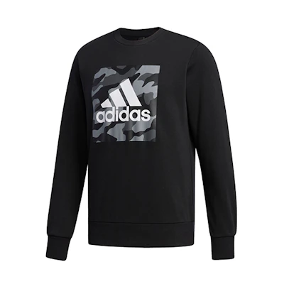 adidas Logo Camo Print Loose Fit Crewneck Sweatshirt - Black FJ0240
