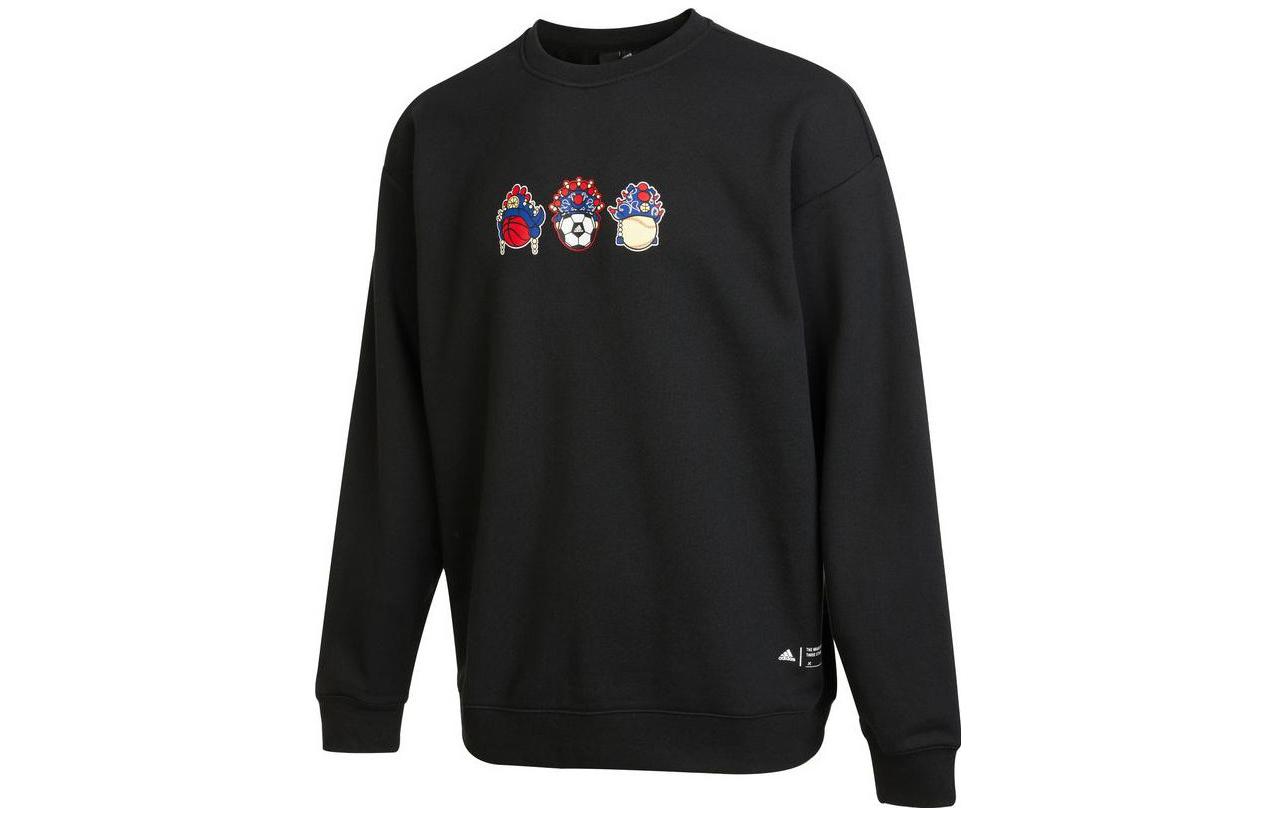adidas Logo Cartoon Print Pullover Sweatshirt Unisex Couple Style - Black IB2777