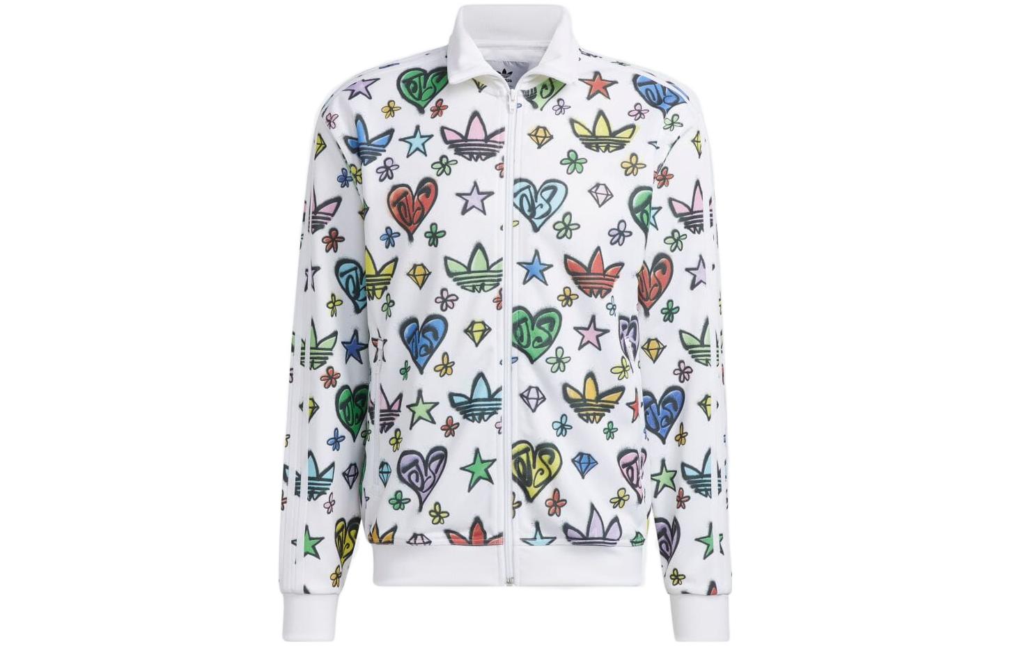 adidas Logo Cartoon Print Zip Jacket White Unisex HK6989