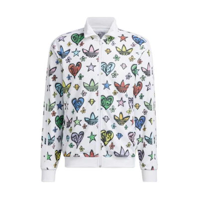 adidas Logo Cartoon Print Zip Jacket White Unisex HK6989