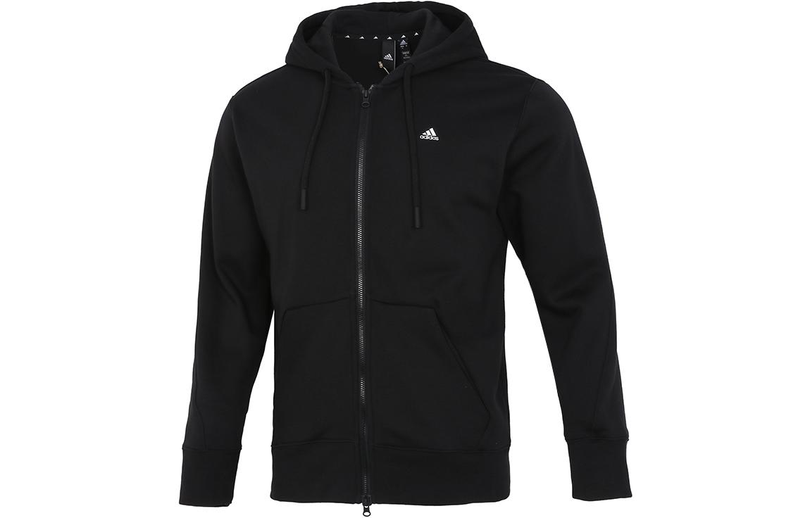 adidas Logo Casual Woven Zip Hoodie Jacket Black H45369