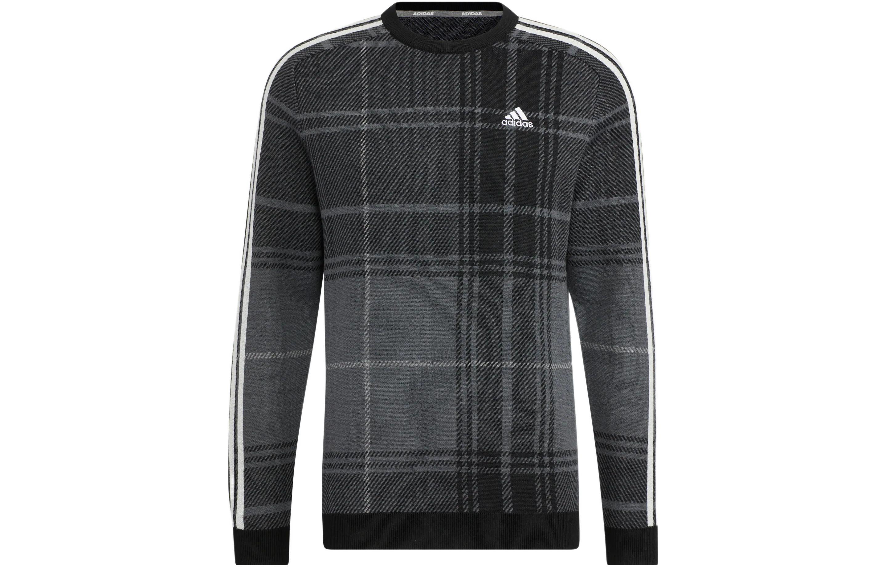 adidas Logo Checkered Crewneck Pullover Sweatshirt Black HG8221