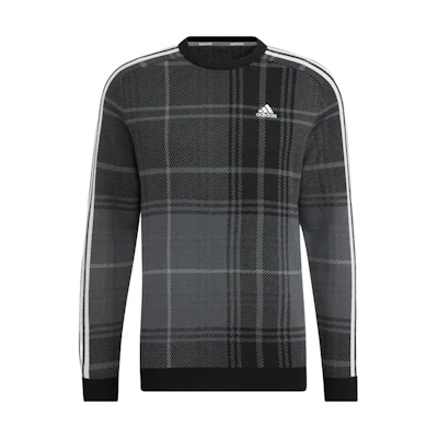 adidas Logo Checkered Crewneck Pullover Sweatshirt Black HG8221