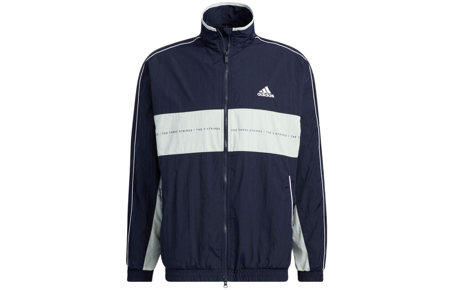 adidas Logo Embroidered Colorblock Zip-Up Retro Track Jacket Navy Unisex IA9428