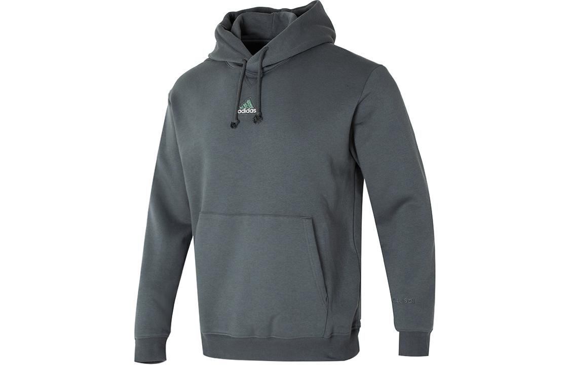 adidas Logo Embroidered Fleece Pullover Hoodie Deep Gray IS1463