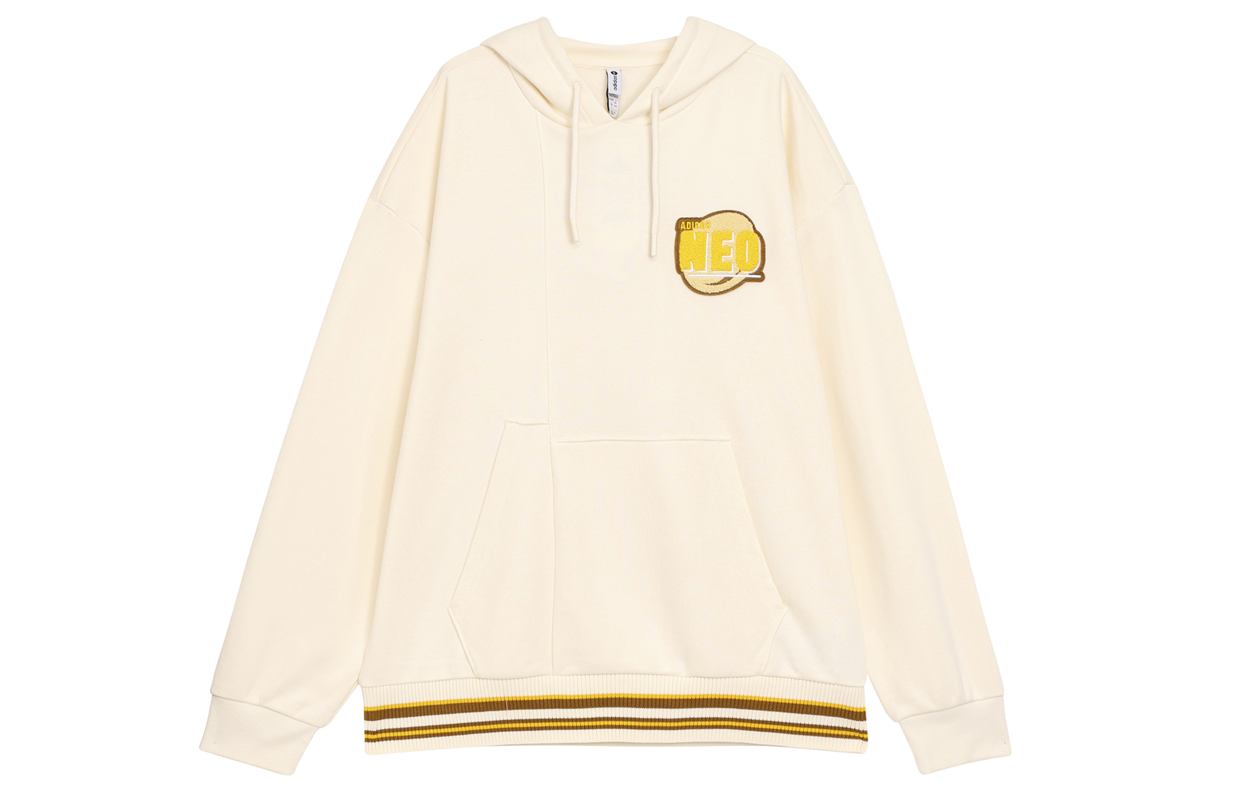 adidas Logo Embroidered Hoodie with Striped Hem - Off-White IA6818