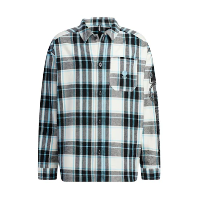 adidas Logo Embroidered Plaid Stripe Button-Up Shirt Jacket Black Blue IA6842