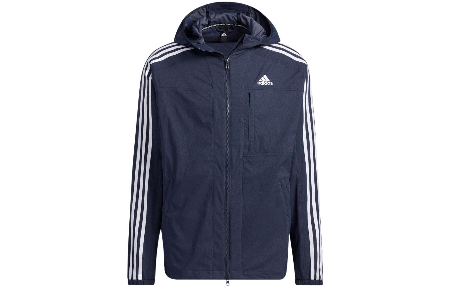 adidas Logo Embroidered Striped Hoodie Jacket Legend Ink - IA9389