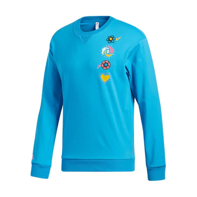 adidas Logo Floral Print Crewneck Sweatshirt Men Blue Casual Comfort GR1285